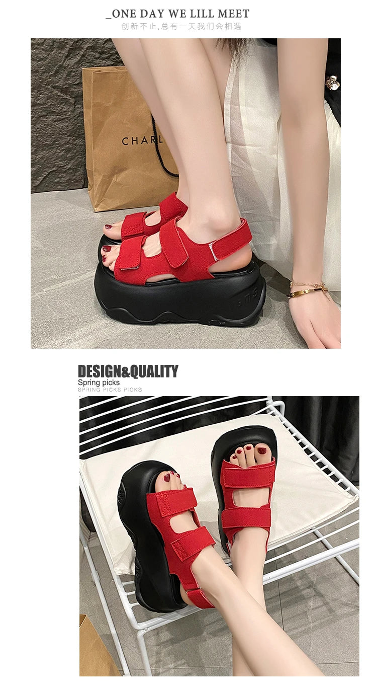 7CM High Platform Leather Sandals Women New Summer Breathable High Heels Ladies Beach Sneakers Wedges Chunky Slippers Sandalias