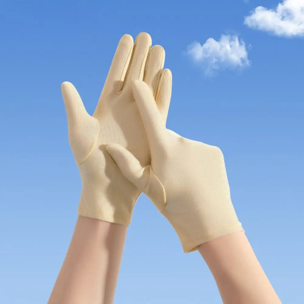 Solid Color Milk Silk Driving Gloves Non-Slip Stretch Ceremonial Gloves Sunscreen Breathable Serving Waiters Mittens Women