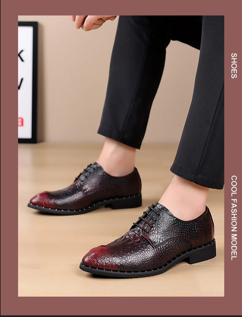 Genuine Leather Men Shoes Luxury Crocodile Skin Men's Dress Shoes Lace-Up Wedding Party Shoe Business Office Men Oxfords Shoes