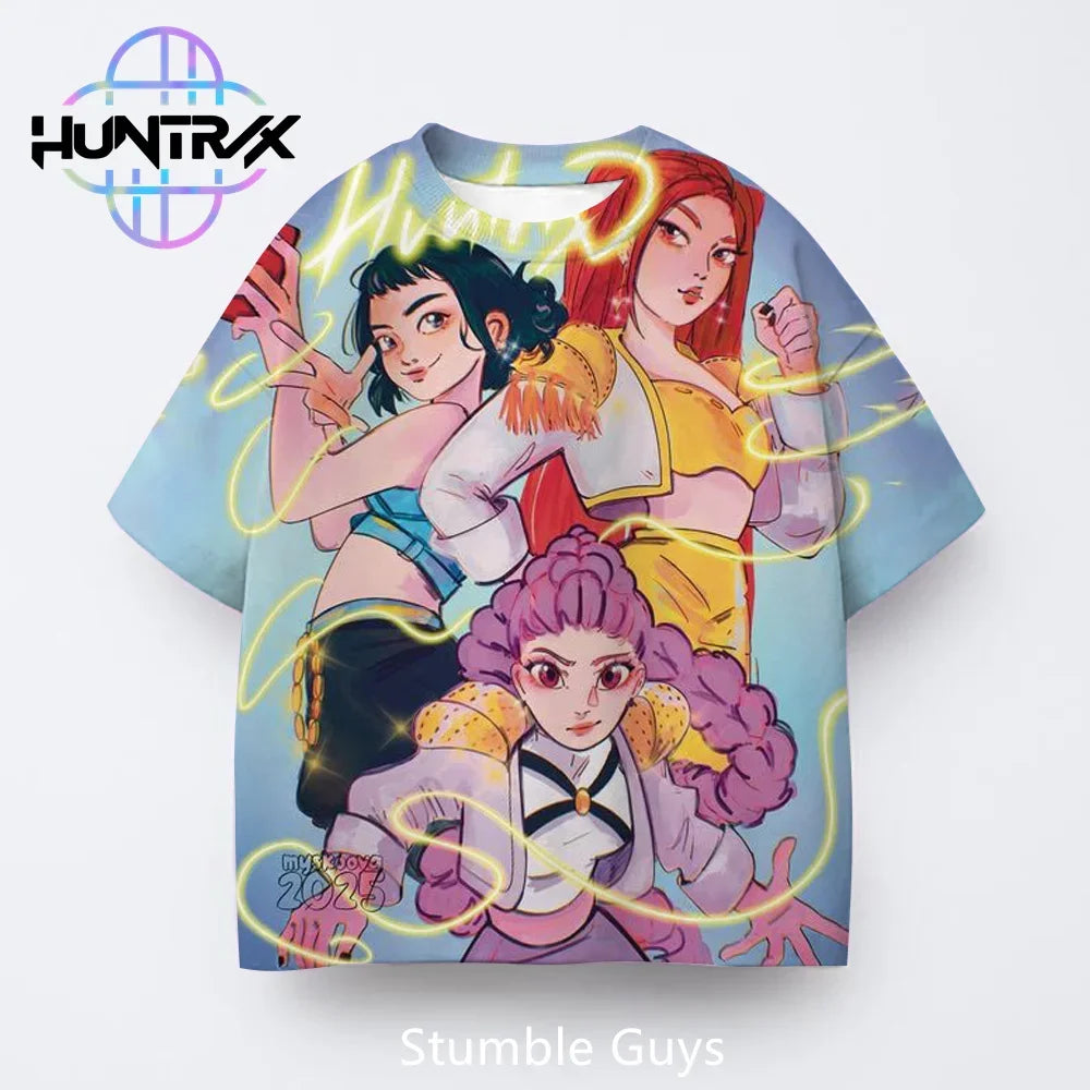 Summer Casual Fashion Kids Kpop Demon Hunters 3D Cartton Short Sleeve Boys Girls T-Shirt Anime Clothes