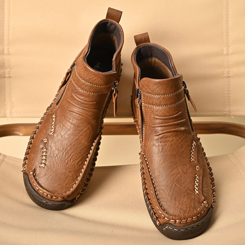 Men's Shoes Genuine Leather Luxury Slip on Shoe Handmade Ankle Boots Comfortable Timeless Winter Fashion Mid Cut Handmade Zipper Shoes