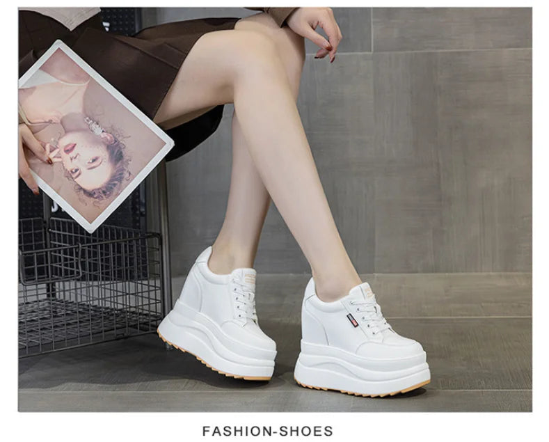 13cm Microfiber Leather Women Casual Shoes Chunky Sneakers Platform Wedge Heel Women Leisure Shoes Fall pring  Sneaker Women