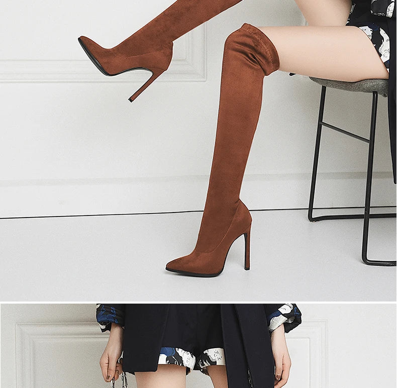 Sexy Glamourous Women Thigh High Boots Thin High Heeled Long Boots Leopard Print Snake Pointed Toe Over The Knee High Winter Bootie