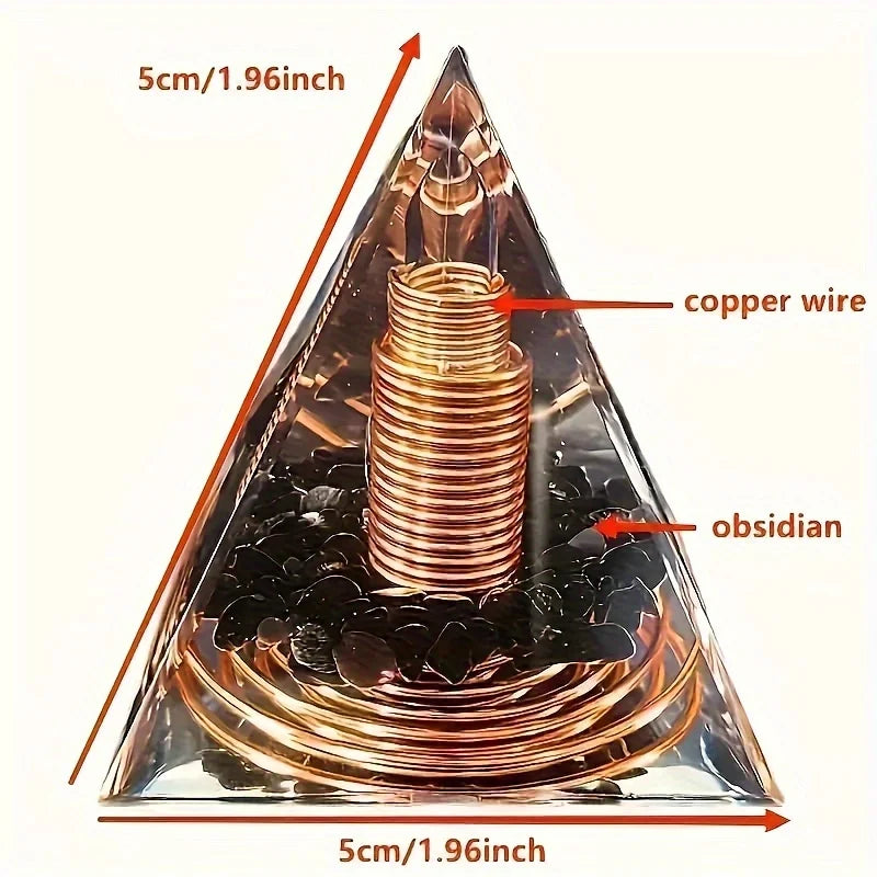 1pc Orgonite Pyramid With Obsidian, Energy For Yoga, Crystal Gifts, Crystals For Home Office Decoration, Balance Your Energy