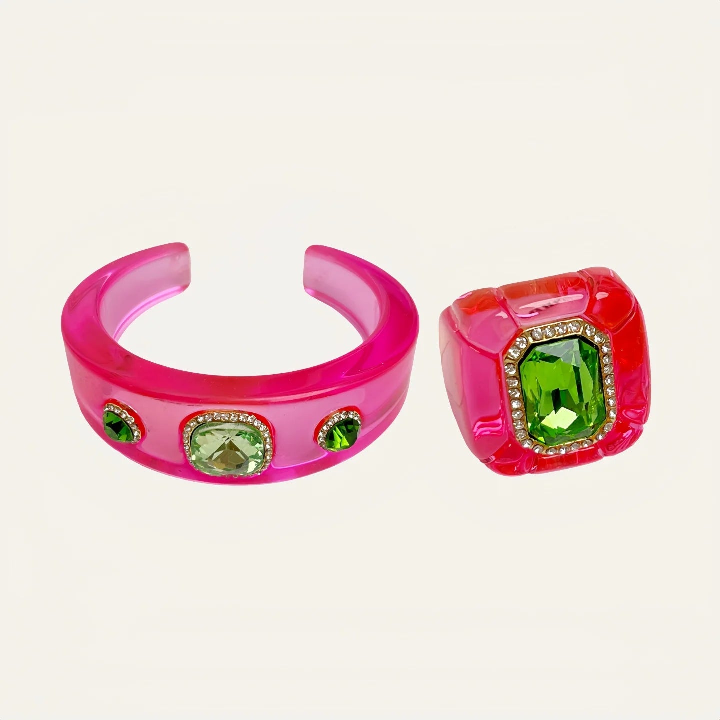 Luxury Jewelry Set Woman Resin Chunky Bangles Rings Exaggerated Geometric Round Gradient Open Bracelet Party Gift Accessories