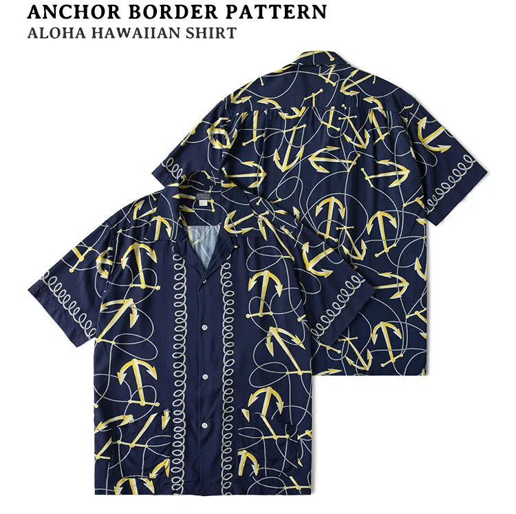 Rugged Bronson Anchor Border Rayon Camp Shirt Old-Fashion Men's Hawaiian Shirt For Beach Vacation