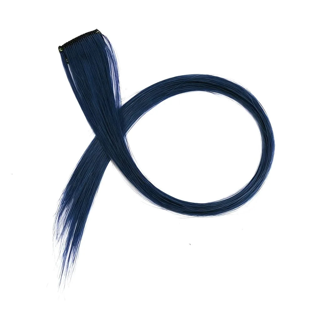 Stripe Printed Clip in Hair Extensions Synthetic Straight Hair Highlights Colorful 18 Inches Wig Hairpieces for Daily Use Party