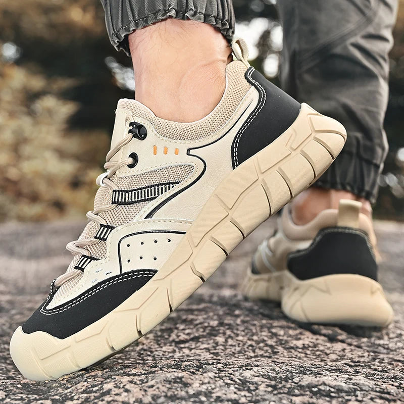 Fashionable Men Comfortable Lace Up Anti-collision Casual Sports Shoes Outdoor Men Breathable Anti Slip Soft Soled Hiking Shoes