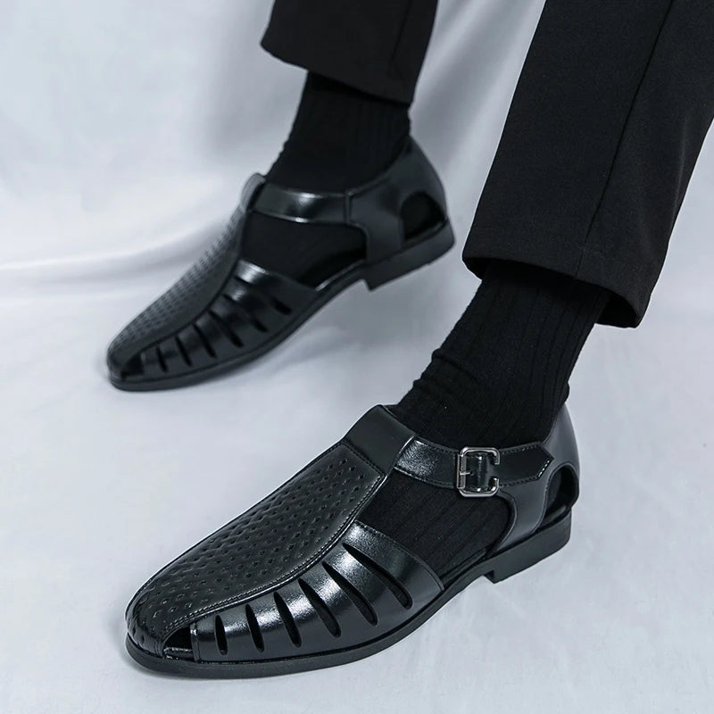 Brand's New Men's Summer Oversized Breathable Sandals Retro Pointed Men's Fashion Trend Hollowed Out Comfortable Leather Shoes