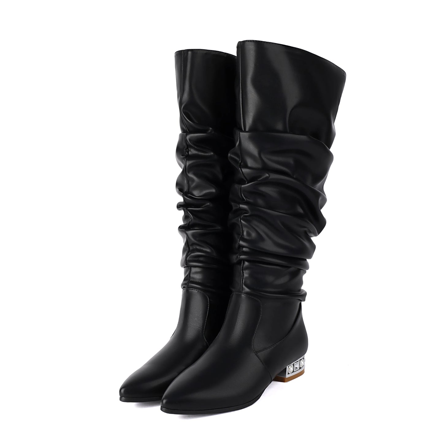 Women Winter Slouch Knee High Boots Golden Sparkly Crystal Boots
