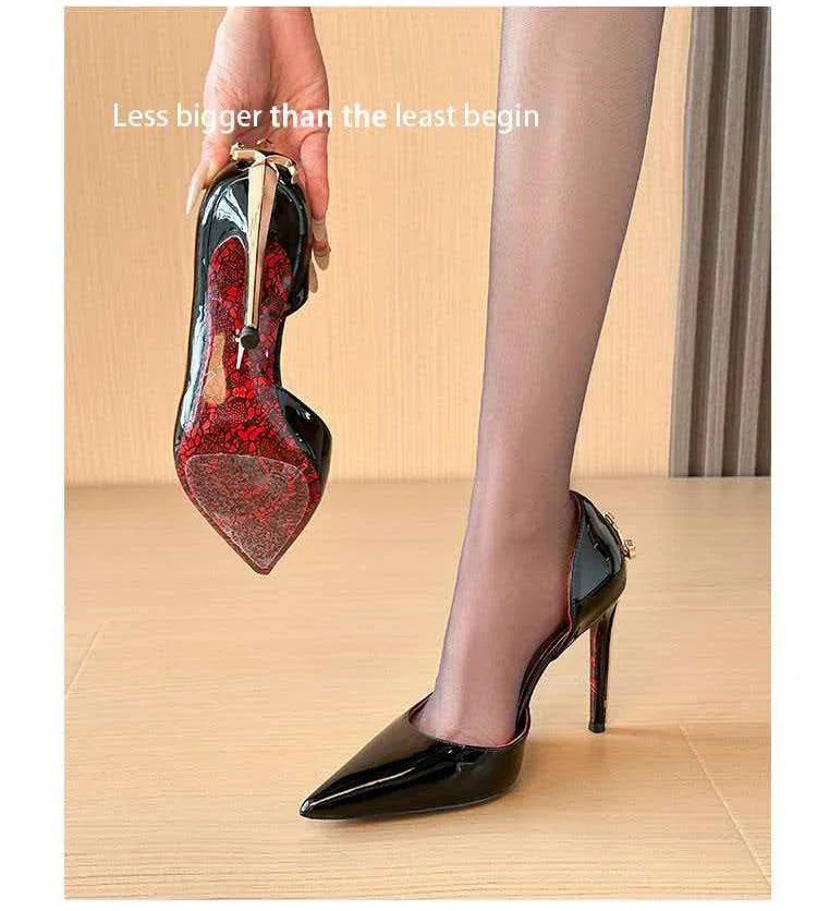 8CM Fashion Womens High Heel High Quality Metal Scepter Stiletto Pointed Leather Women Shoes Premium Single Shoes for Women