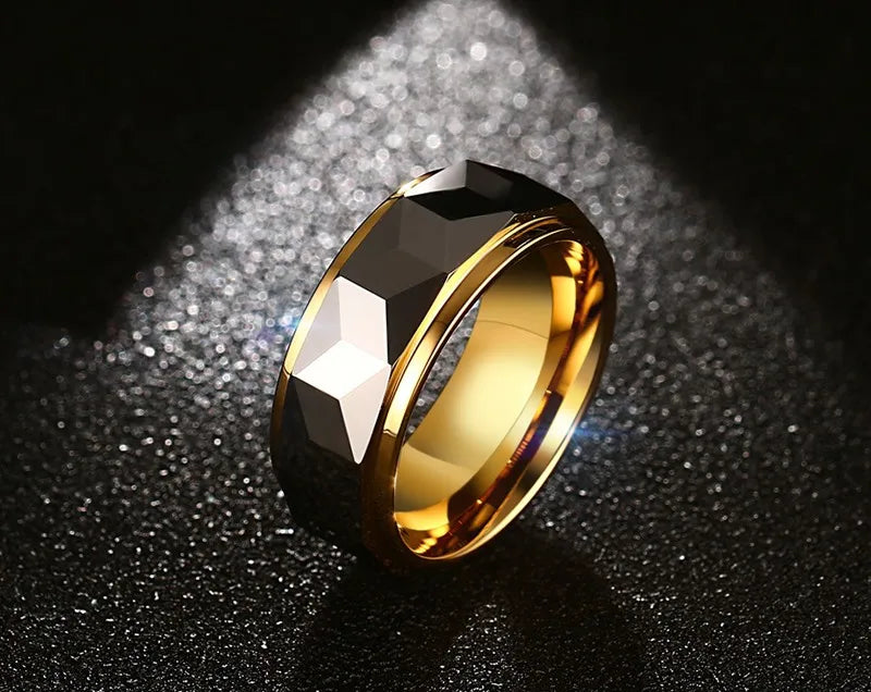 Mens Rings Tungsten Carbide Anti-scratch 8mm Gold-color Thumb Finger Punk Metal Wedding Party Engagement Male Jewelry Waterproof
