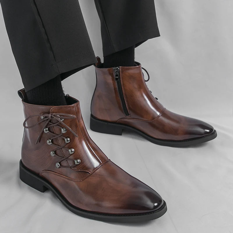 Autumn New Men's Pointed Side Zipper Comfortable High Top Boots Fashionable Brand Men Business Banquet Personalized Short Boots