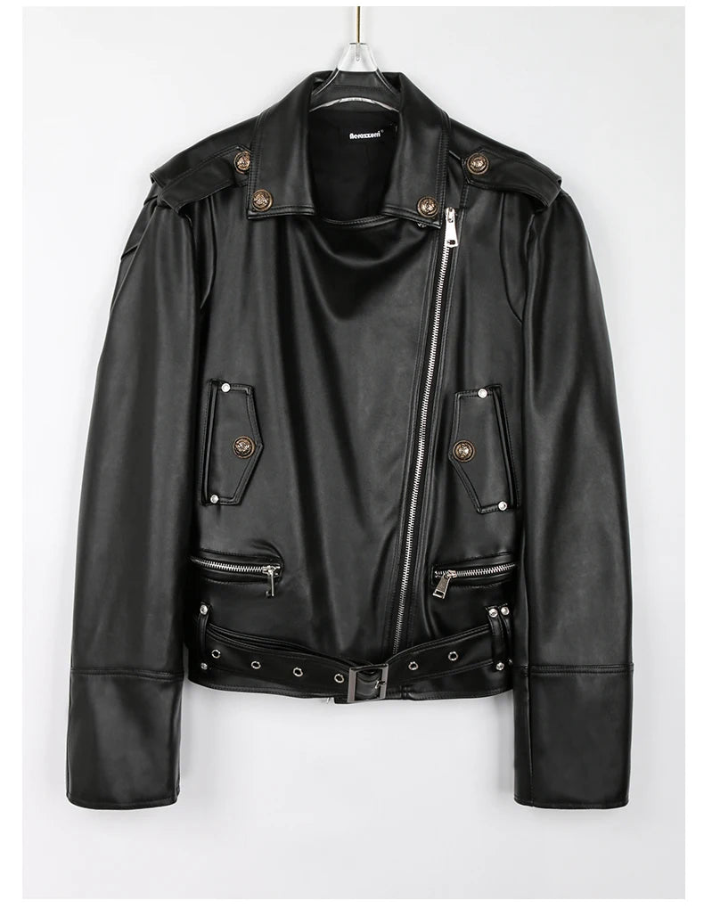 Lautaro Spring Autumn Cool Bright Green Pu Leather Biker Jacket Women Zipper Long Sleeve Luxury Designer Streetwear Fashion 2022