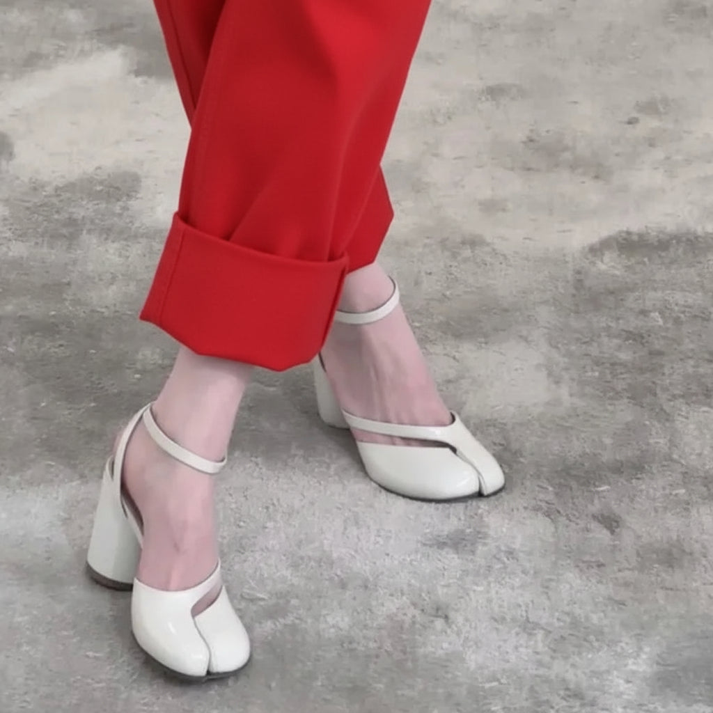 2025 New Fashion Patent Leather Cross Strap Tabi Women Sandals Summer Slingbacks Split toe Thick High heels Chunky Shoes Sandals