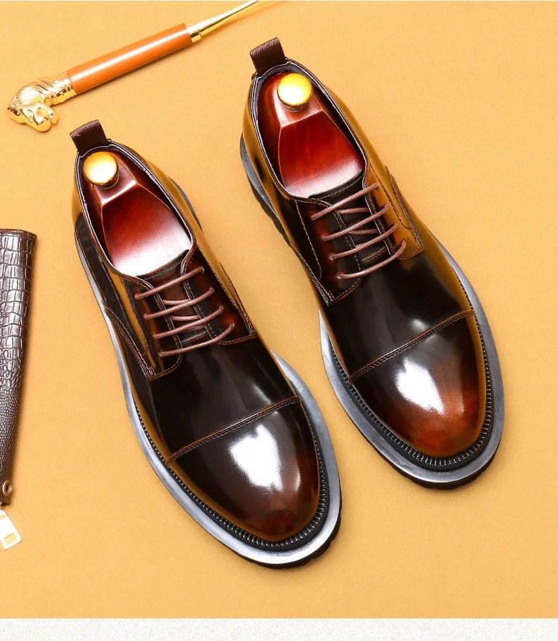 Patent Leather Mens Business Derby Shoes Luxury Brand Handmade Genuine Leather Fashion Designer Platform Wedding Dress Shoes Man