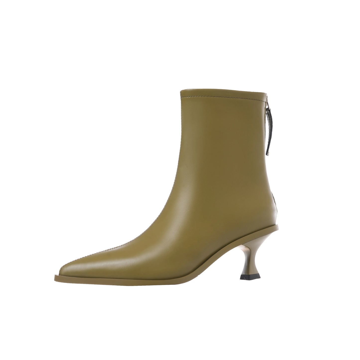 Chic Leather Women Ankle Boots Autumn Winter Office Lady Pointed Toe Thin High Heels  Short Booties Army Green