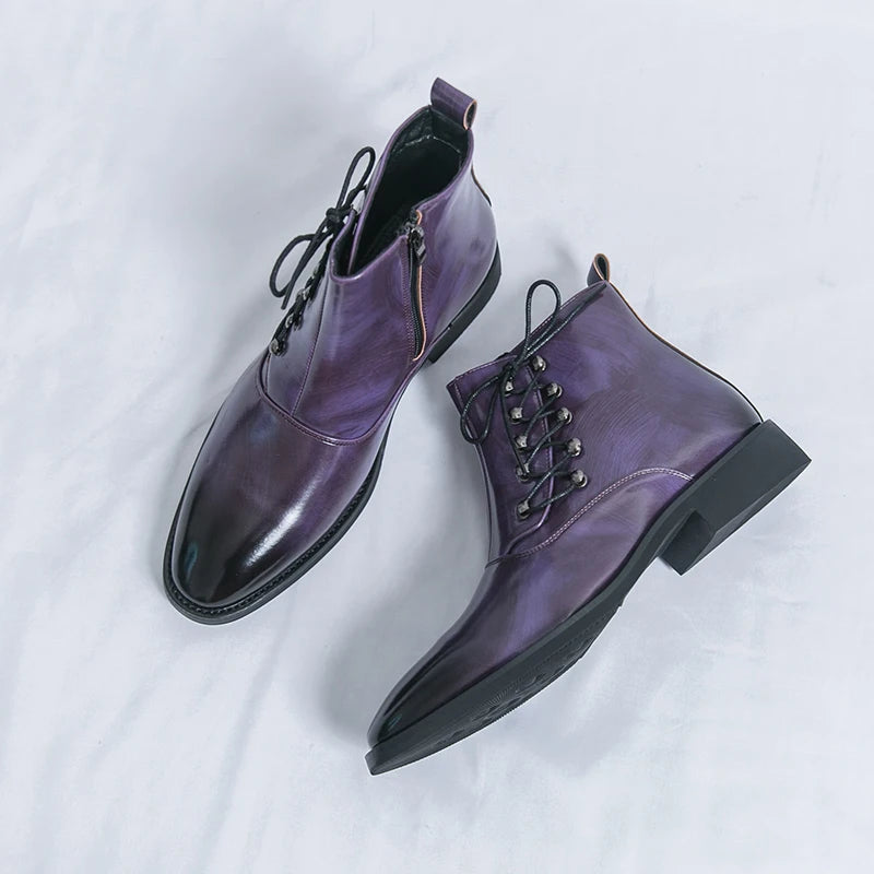 Autumn New Men's Pointed Side Zipper Comfortable High Top Boots Fashionable Brand Men Business Banquet Personalized Short Boots