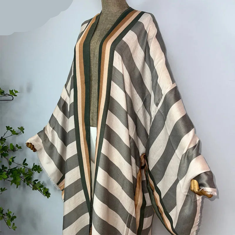 WINYI Kimono Africa Summer Boho Stripe Print Beach Swimwear Elegant Cardigan Sexy Holiday Maxi Beach Wear Swimsuit Evening Dress