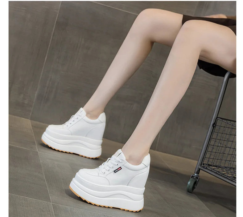 13cm Microfiber Leather Women Casual Shoes Chunky Sneakers Platform Wedge Heel Women Leisure Shoes Fall pring  Sneaker Women