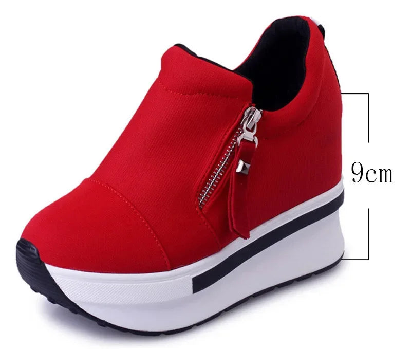 2024 Platform Sneakers Women Red Casual Comfortable Hidden Heel Shoe Black Canvas Shoes Wedge Heels Sneaker Tenis De Mujer