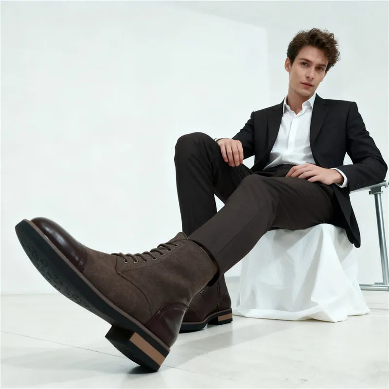 High Quality Men's Autumn New Comfortable High Top Casual Leather Shoes Fashion Brand Men's Lace Up Non Slip Casual Short Boots