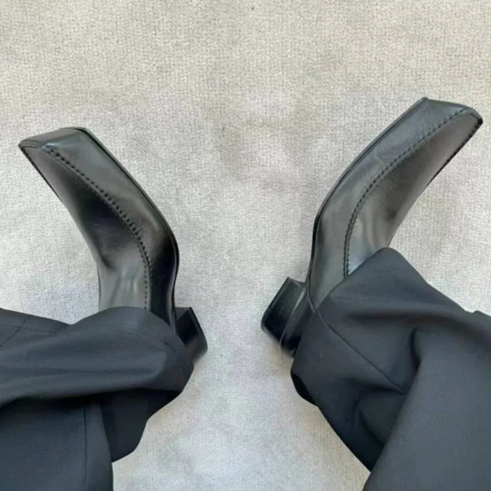 Women/Men's Square Toe Flat Derby Shoes Black Leather Shoes 2026 New Fashion Office Party Dress Business Shoes 35-43