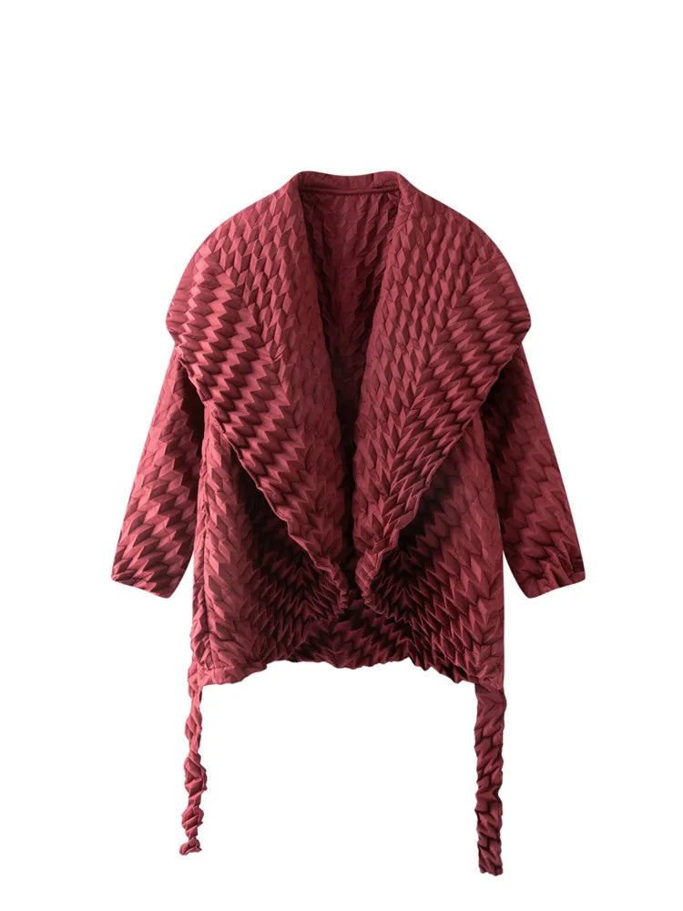 Miyake Pleated Top, Women's Solid Color Short Jacket, Handmade Pleated Versatile Loose Version, Lapel Cardigan, Autumn New Style