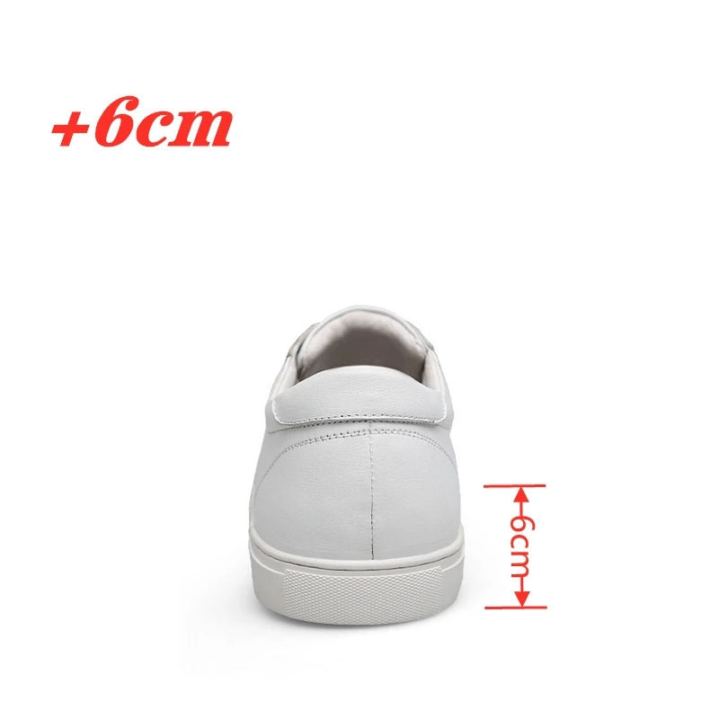 Man Elevator Shoes Height Increase Insoles High Heels Shoes 5-6CM Shoes Tall Shoes White Genuine Leather Shoes Men Sneakers
