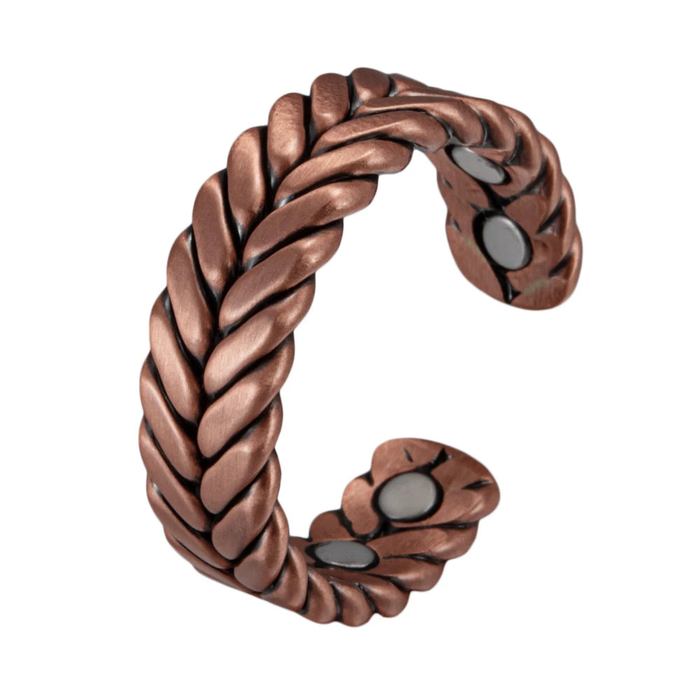 Vinterly Pure Copper Rings Magnetic Health Energy Braided Twisted Finger Open Cuff Adjustable Wedding Bands 7.3mm Wide Jewelry