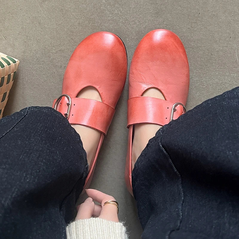 Spring Fashion Women Flats Shoes Heels Cow Leather Ballet Comfort Square Toe Casual Summer Shoes Woman Size 34-40