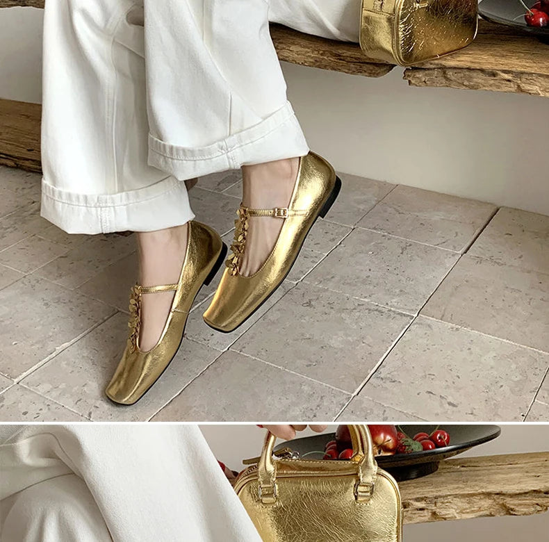 Ods Lolita Shoes 3cm Heels Square Toe Lace-Up Classic Style Sandals Ladies Slip On Shallow Mouth 2025 Mary Jane 5cm Gold Retro
