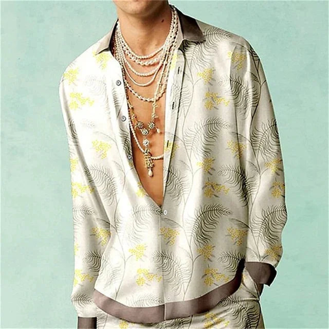 Casual Simple Long Sleeve Shirt Men's Fall Men's Shirt Long Sleeve Men's Ethnic Style Graphic 3d Print Holiday Button Men's Shir