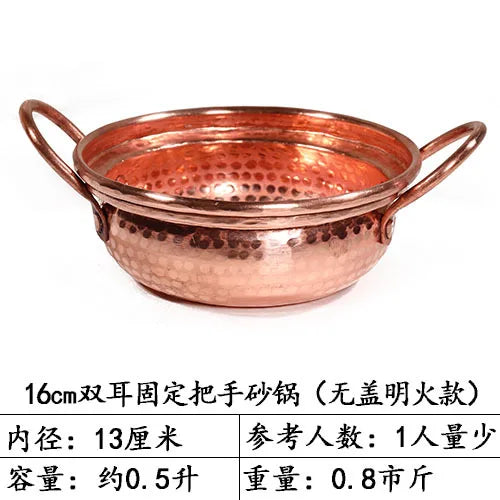 Handmade Pure Copper Double-Ear Rice Pot with Thickened Base Premium Heat Conduction Cookware for Noodles Soup Durable