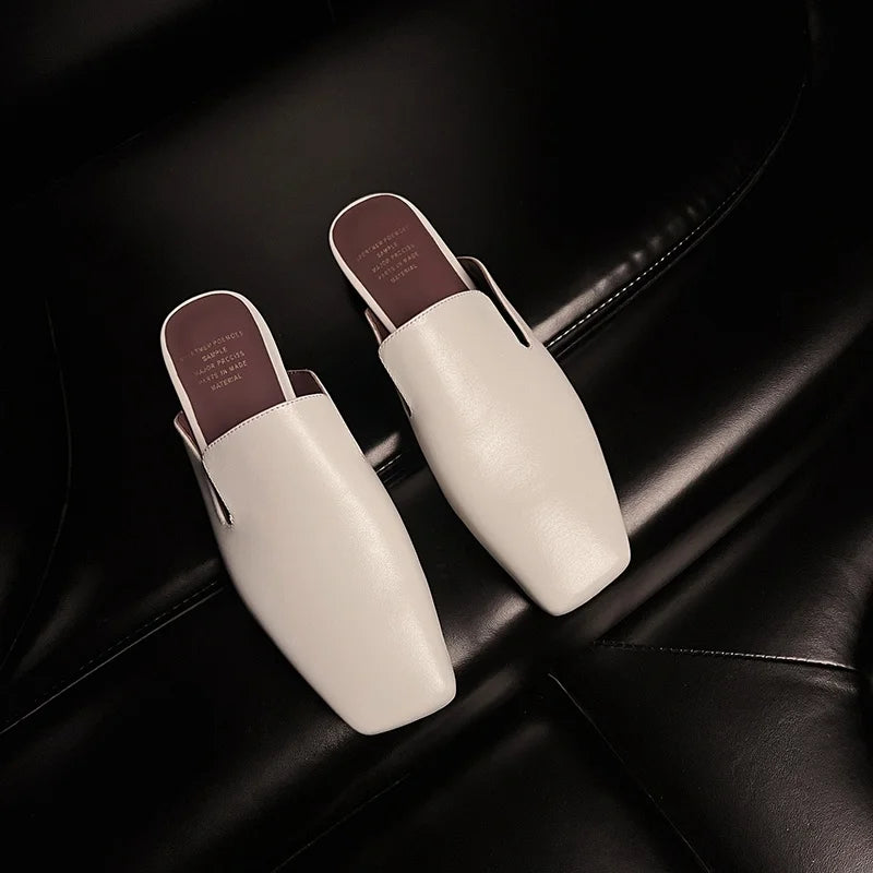 New Genuine Leather Kid Suede Flat Shoes Slippers Women Covered Toe Natural Leather Casual Slippers Female Daily Walk Slippers
