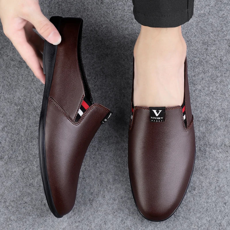 Men's Leather Black Half Leather Shoes Fashion Non-slip Half Trailer Men Sandals Moccasin Breathable Soft Flats Men Driving Shoe