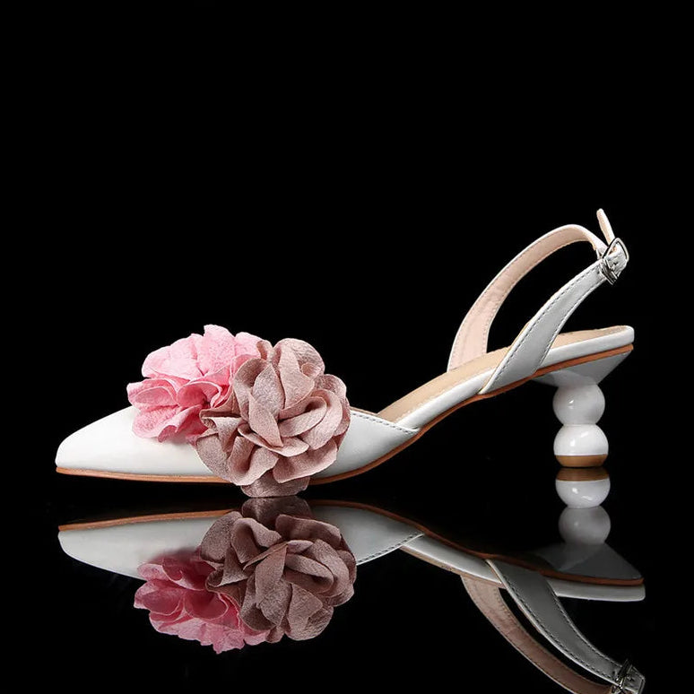 Fashion Flowers Mixed-colors Slingbacks Women Pumps Elegant Pointed toe 5cm High heels Spring Summer Gilrs Party Banquet Shoes