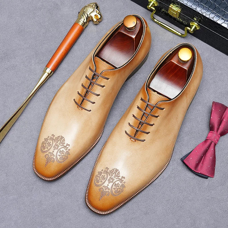 Elegant exclusive Men's Handmade Whole-Cut Leather Shoes | Genuine Cowhide, Leather Lining, Formal Business Wedding Dress Shoes