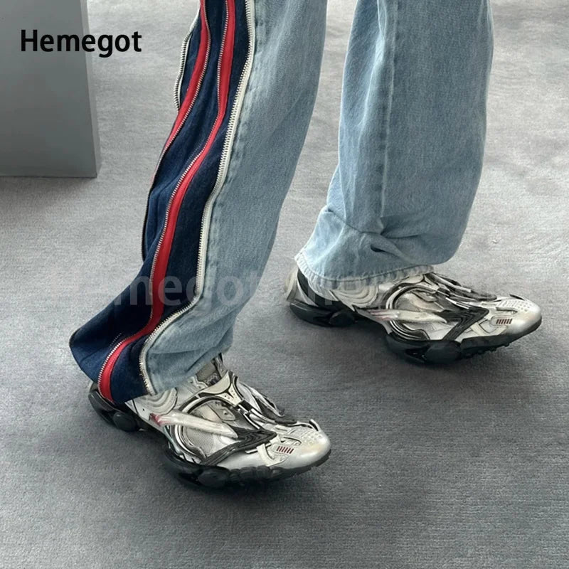 Thick Soled Height Increasing Casual Sneakers for Men Lace-Up Wear-Resistant Breathable Solid Color Shoes Handmade Men's Shoes