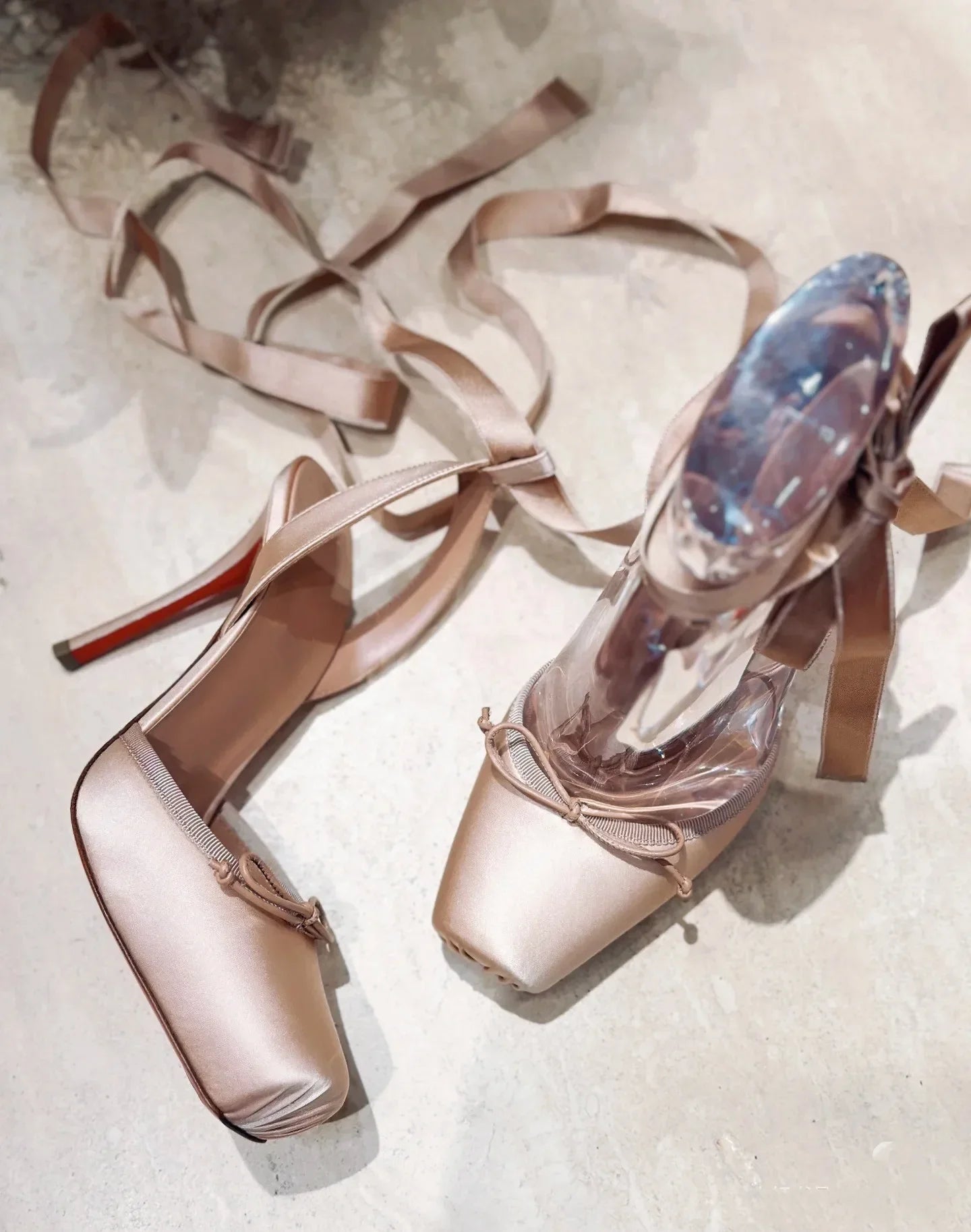 Ladies' New Summer Square Satin High-heeled Sandals with Ankle Straps, Fashionable Party and Banquet Ballet High-heeled Shoes