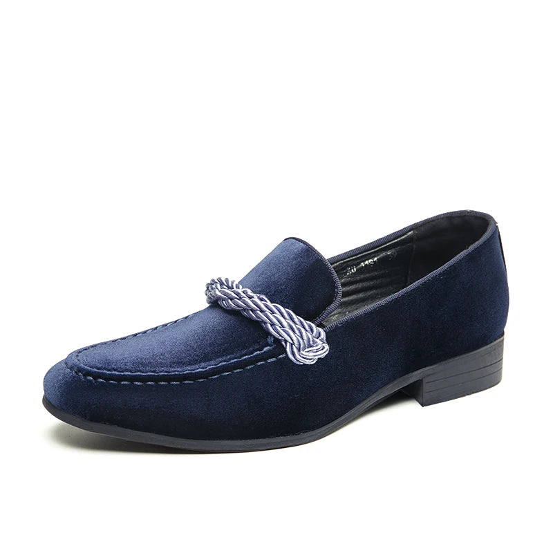 Men's Handmade Minimalist Suede Leather Shoes (Black Green Blue Brown) Velvet Leather Fried Dough Twists Rope Lefu Shoes for Men
