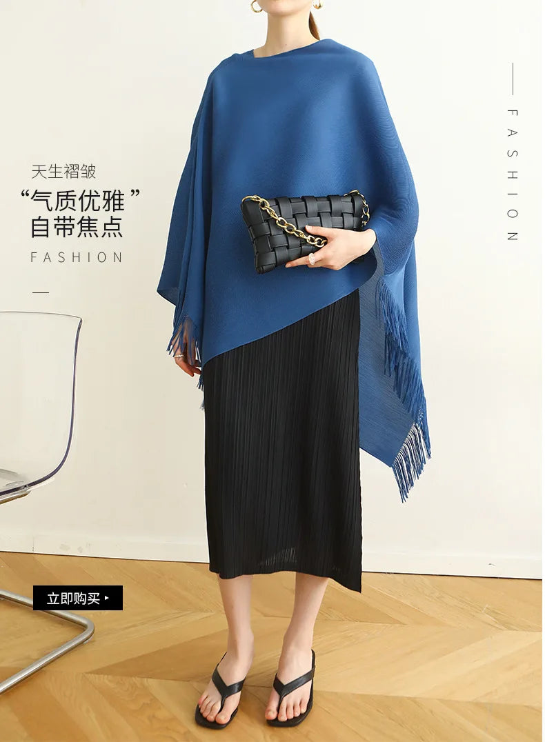 ALSEY Miyake Pleated Fringe Sleeveless Simple Shawl Jacket Autumn Spring New Light Luxury Solid Color Irregular Tops for Women's