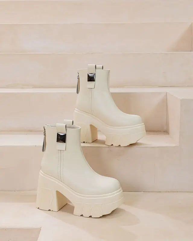 Fujin 11cm New Microfiber Leather Women High Increase Casual Ankle Boots Platform Wedge Pumps Heels White Shoes Winter Shoes