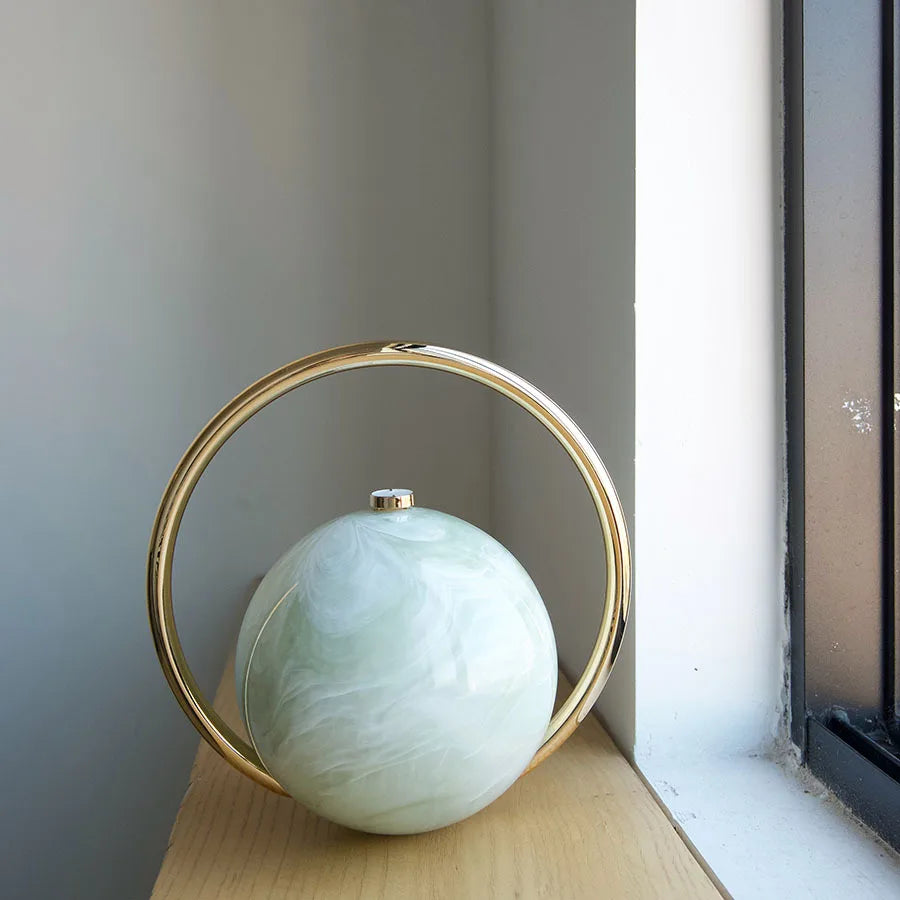 Fashion Marble Pattern Acrylic Round Evening Bag for Women Luxury Designer Metal Handle Lady Handbags Elegant Party Purses 2025