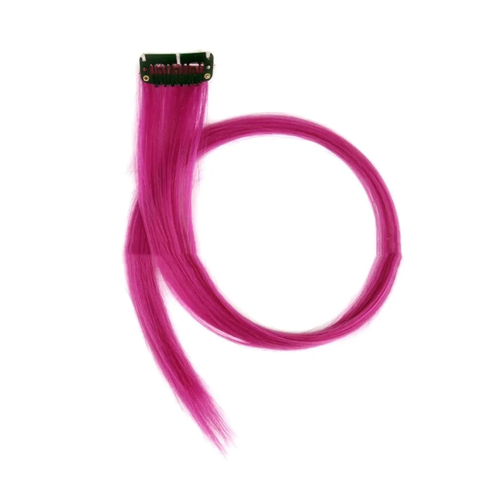 Stripe Printed Clip in Hair Extensions Synthetic Straight Hair Highlights Colorful 18 Inches Wig Hairpieces for Daily Use Party
