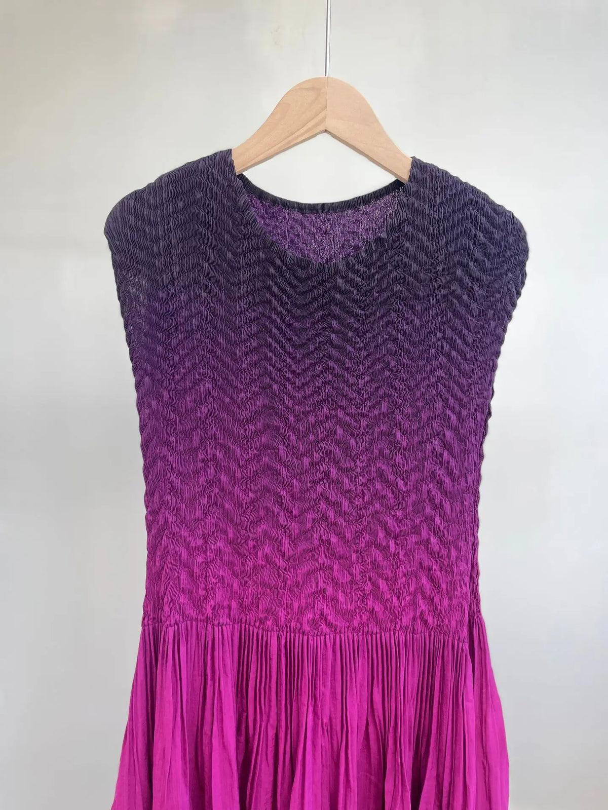 Summer Miyake Gradient Printing Pleated Slim Fit Round Neck Sleeveless Gradient Splice Dress