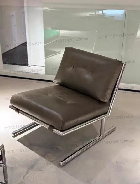 Minimalist stainless steel striped fabric single sofa chair - living room, balcony, leisure seating