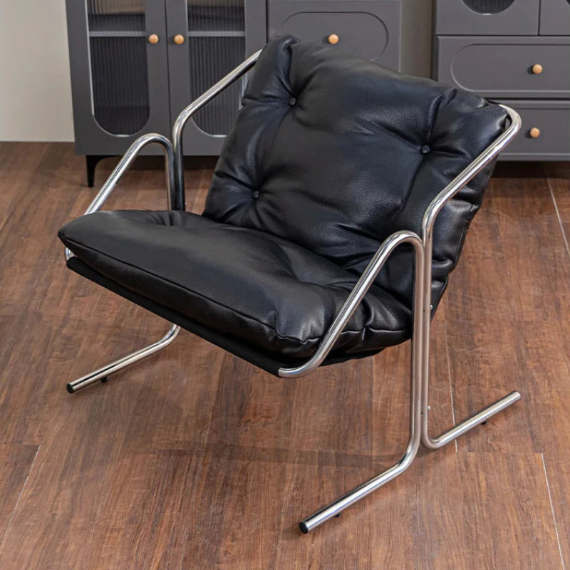 Italian Light Luxury Leather Soft Bag Dining Chair Stainless Steel Conference Room Chair Retro Business Negotiation Chair