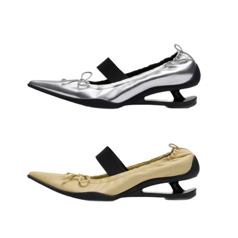 Retro Designer Mary Jane Shoes Women Strange Heel Bowknot Dress Shoes Female Ballet Style Fashion Brand High Heels Women Pumps