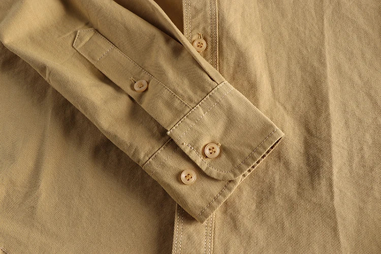 Autumn New American Retro Twill Woven Cargo Shirt Men's Fashion Pure Cotton Washed Old Long Sleeve Double Pocket Casual Blouses